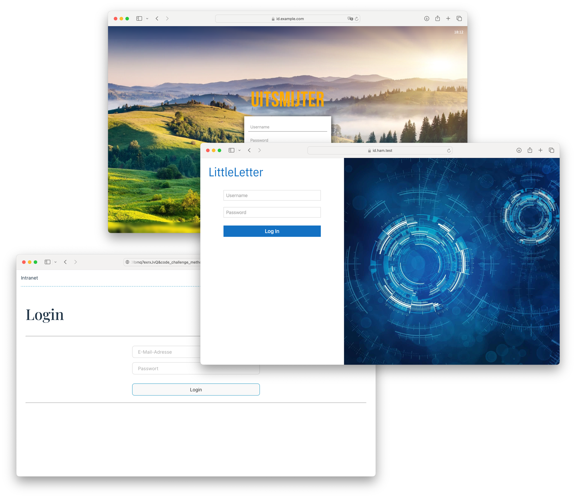 Login screen of different applications